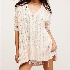 Free People V-Neck Sweater in Light Pink